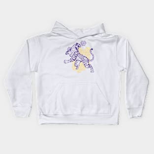 Retro Purple & Gold Tiger on the Attack // Vintage Geometric Shapes Background Kids Hoodie